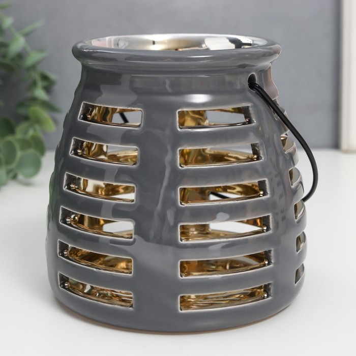 Подсвечник керамика на 1 свечу Подсвечник керамика на 1 свечу "Фонарь. Полосы" внутри золото МИКС 11,5х11,5х11 см