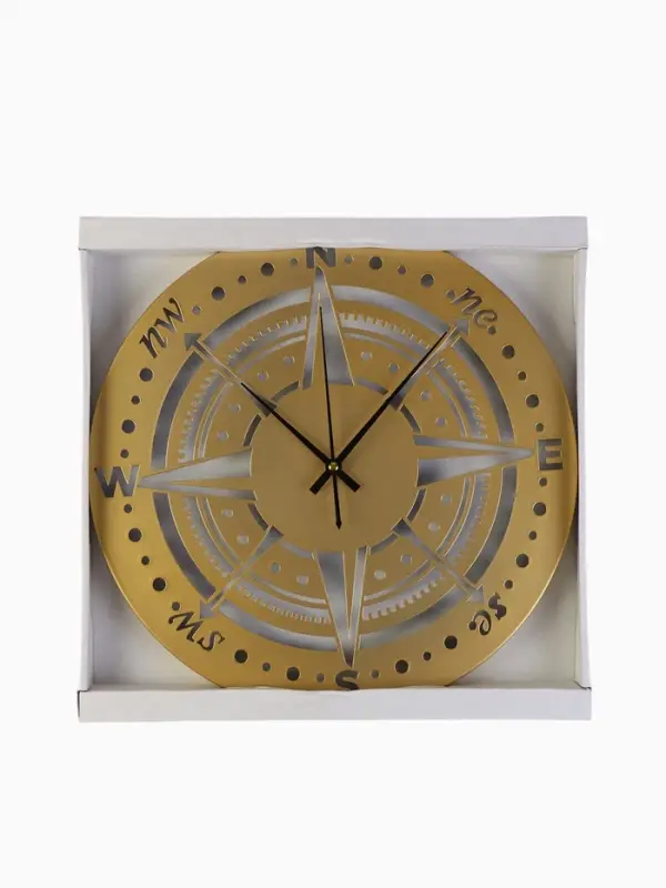 Часы настенные интерьерные &laquo;Компас&raquo;, бесшумные, плавный ход, d=40 см, металл, золотистые