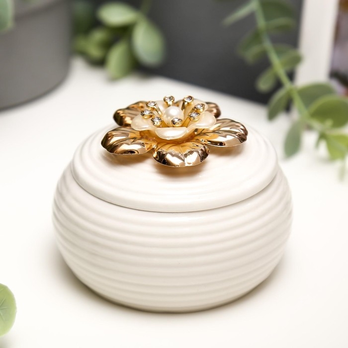 Шкатулка керамика Шкатулка керамика "Двойной цветок с жемчужиной" 6,5х8,5х8,5 см