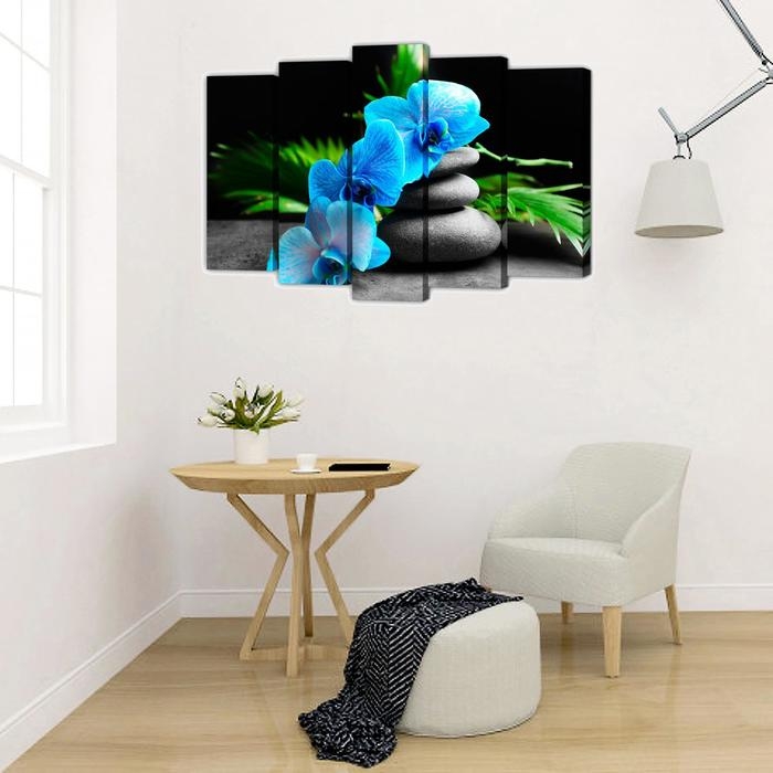 Картина модульная на подрамнике  Картина модульная на подрамнике "Голубой цветок" 2-63*25, 2-71*25, 1-80*25; 125*80см