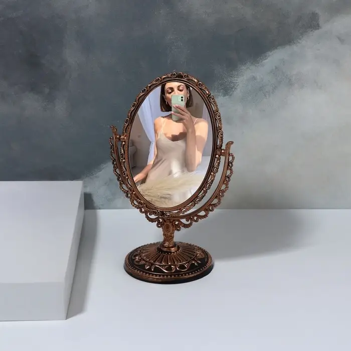 Зеркало декоративное, с увеличением, двустороннее, 13&times;19 см, (8.5&times;12.1 см), цвет бронзовый