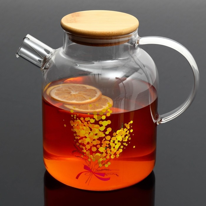 Чайник стеклянный заварочный с бамбуковой крышкой «Нежная мимоза», 1700 мл Чайник стеклянный заварочный с бамбуковой крышкой «Нежная мимоза», 1700 мл