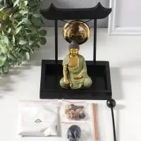 Сад Дзен "Будда в зелёном у гонга" песок+камни+аромапалочки 13,2х15х16 см