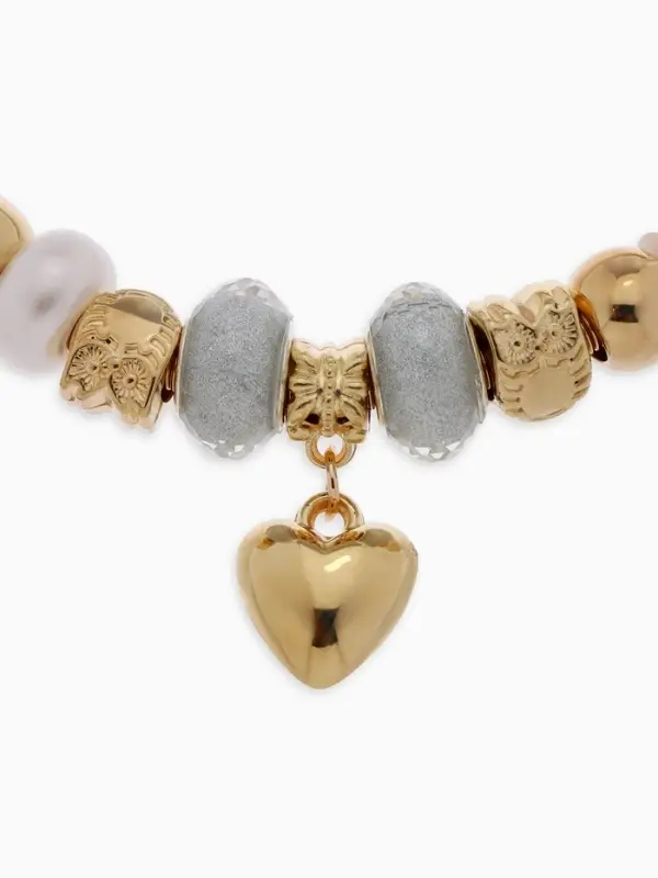 Браслет с шармами &laquo;Марджери. Сердце и жемчуг&raquo;, d=6.5 см, белый в розовом золоте