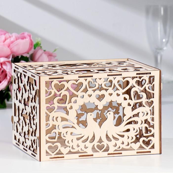 Свадебный банк Свадебный банк "Голуби", дерево, сборный, 24х19,5х16 см