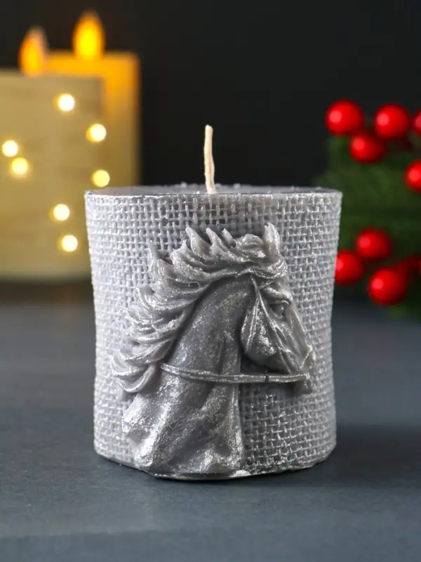 Свеча новогодняя Свеча новогодняя "Лошадь Бохо" 70х75 мм, ЛАК, серый