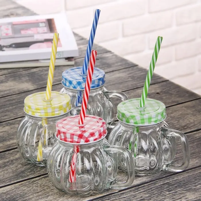 Кружка Доляна &laquo;Тыковка&raquo;, 400 мл, 12.5&times;10 см, стекло, с крышкой и трубочкой, МИКС