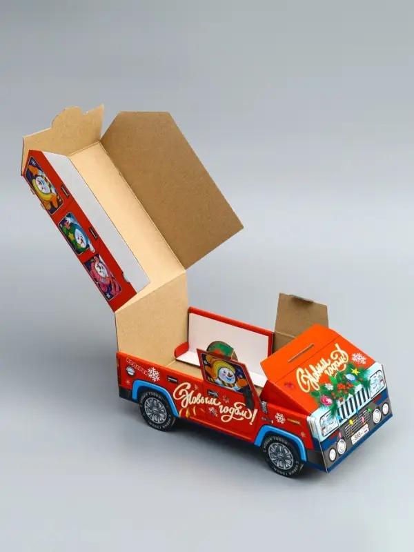 Подарочная коробка Подарочная коробка "Снеговик на джипе", 11,3 х 28,7 х 14 см