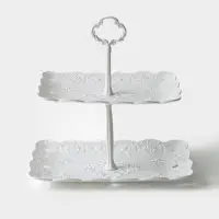 Этажерка для фруктов и десертов Доляна &laquo;Вивьен&raquo;, 2 ярусная, пластик, прямоугольная, 22.5&times;16 см, 26.5&times;19 см, белая