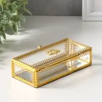 Шкатулка стекло с металлическим каркасом "Корона" золото 14,2х6,8х3,5 см