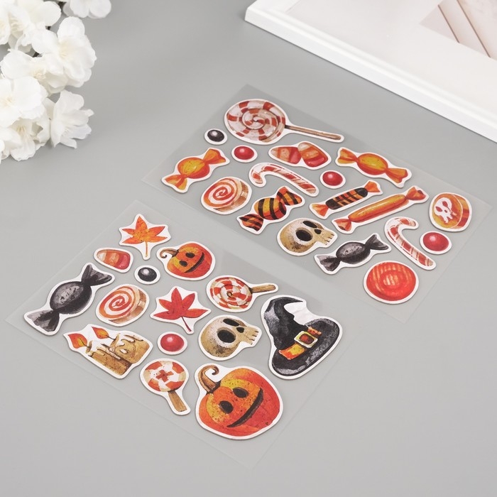 Наклейки для творчества Наклейки для творчества "Хеллоуин" набор 2 листа 22х12,5 см