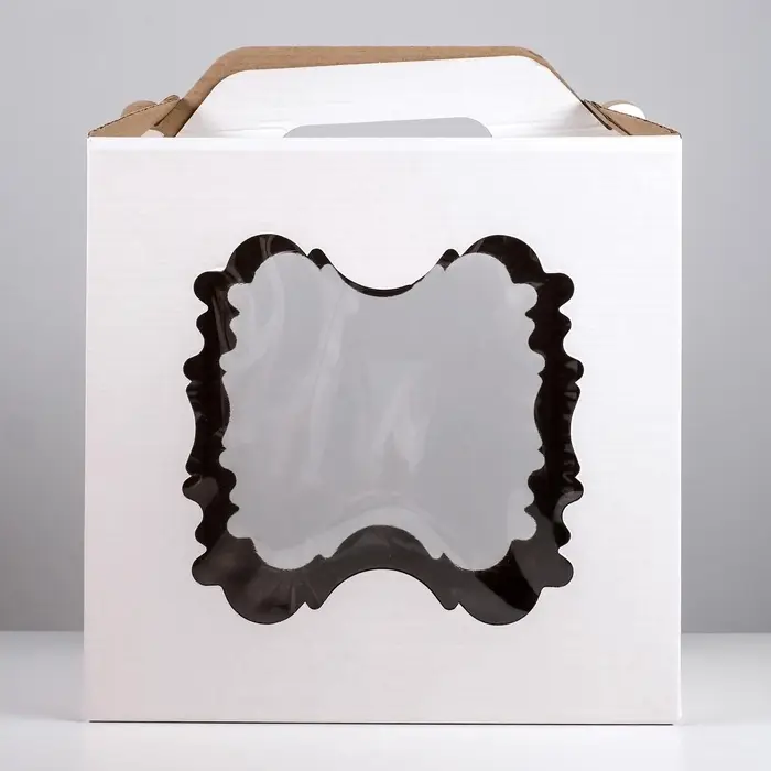 Коробка под торт, 2 окна, белая, 30&times;30&times;30 см