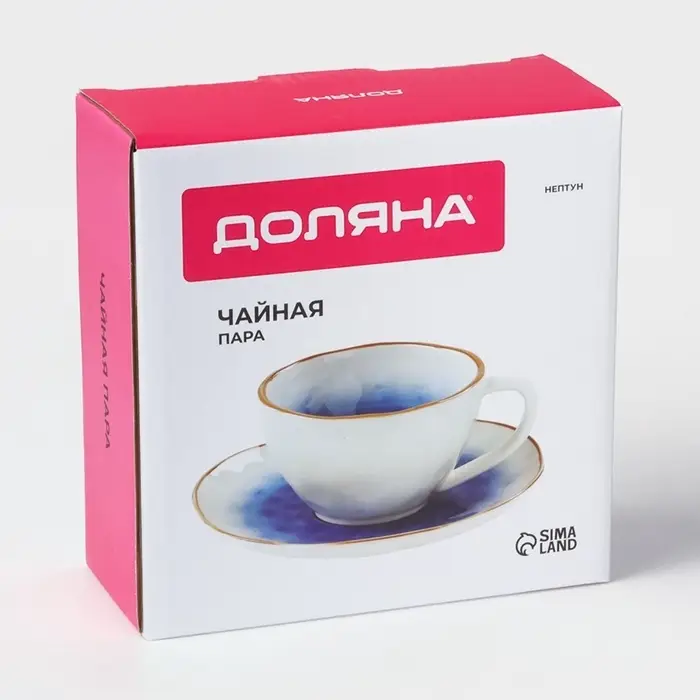 Чайная пара Доляна &laquo;Космос&raquo;, чашка 250 мл, блюдце d=16 см, фарфор, белая, синяя