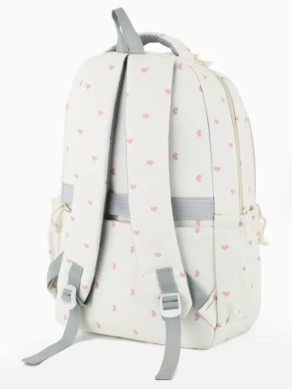Рюкзак школьный для девочки &laquo;Сердечки&raquo;, 4 кармана, 31&times;13&times;48 см, белый