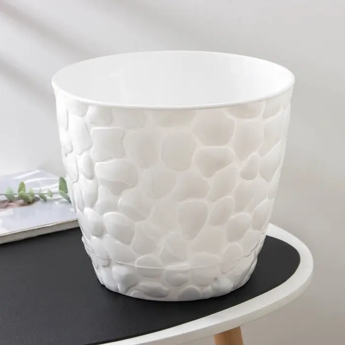 Горшок для цветов с поддоном &laquo;Камни&raquo;, 8 л, пластиковый, белый