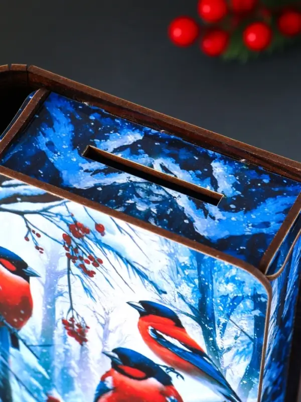 Книга-шкатулка новогодняя №3 "Три снегиря ".  19х13х5 см