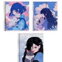 Набор тетрадей Calligrata &laquo;Аниме. Девочка с котом&raquo;, 3 штуки, 96 листов, на гребне, обложка из мелованного картона
