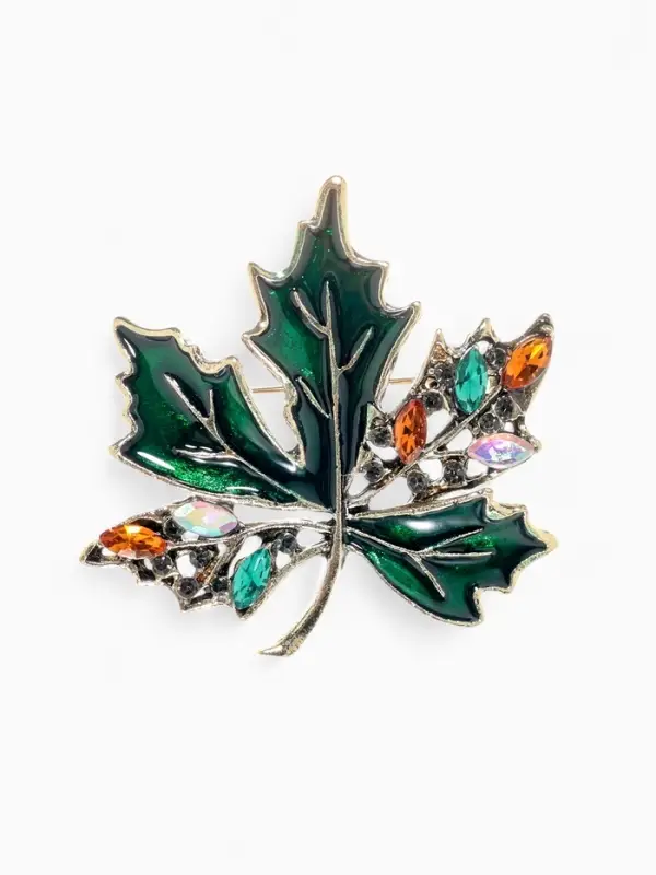 Брошь &laquo;Лист кленовый&raquo;, стеклянный, зелёная в чернёном золоте