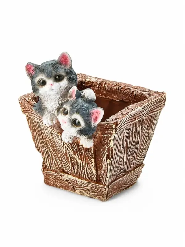 Декоративное кашпо для цветов &laquo;Ящик с котятами&raquo;, 1.3 л, 16&times;18&times;20 см, полистоун