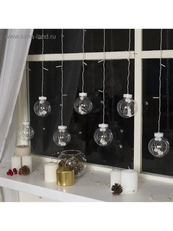 Гирлянда &laquo;Бахрома&raquo; 2.4&times;0.7 м с насадками &laquo;Шарики&raquo;, IP20, прозрачная нить, 108 LED, свечение синее, 8 режимов, 220 В