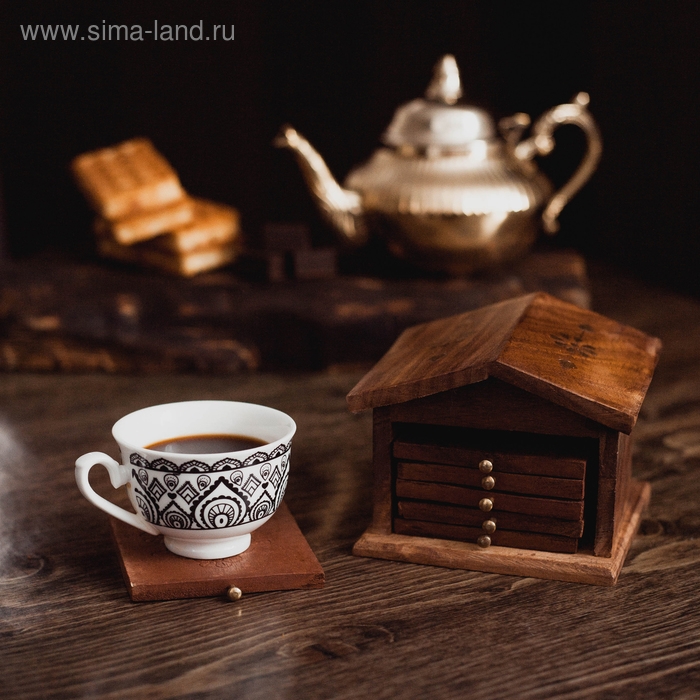 Подставка под горячее  Подставка под горячее "Домик" дерево (набор 6 штук) 8,5х10х10 см