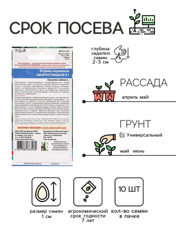 Семена Огурец Семена Огурец "Обхрустишься" F1, раннеспелый, партенокарпический, 10 шт