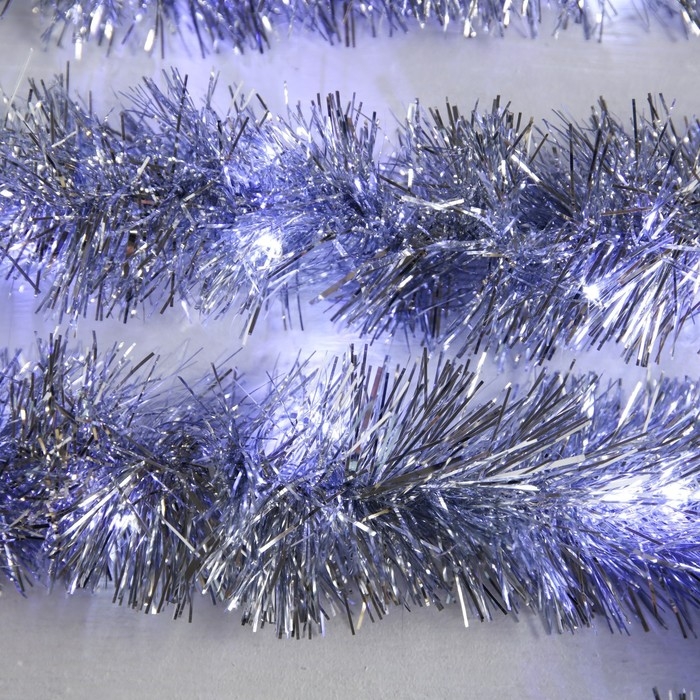 Гирлянда «Мишура» 1 м роса, IP20, серебристая нить, 22 LED, 6 слоёв, d=7 см, батарейки CR2032х2 (в комплекте), свечение белое