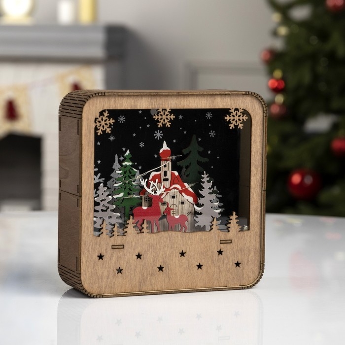 Светодиодная фигура «Замок с оленями» 15 × 15 × 5 см, дерево, батарейки АААх2 (не в комплекте), свечение тёплое белое Светодиодная фигура «Замок с оленями» 15 × 15 × 5 см, дерево, батарейки АААх2 (не в комплекте), свечение тёплое белое