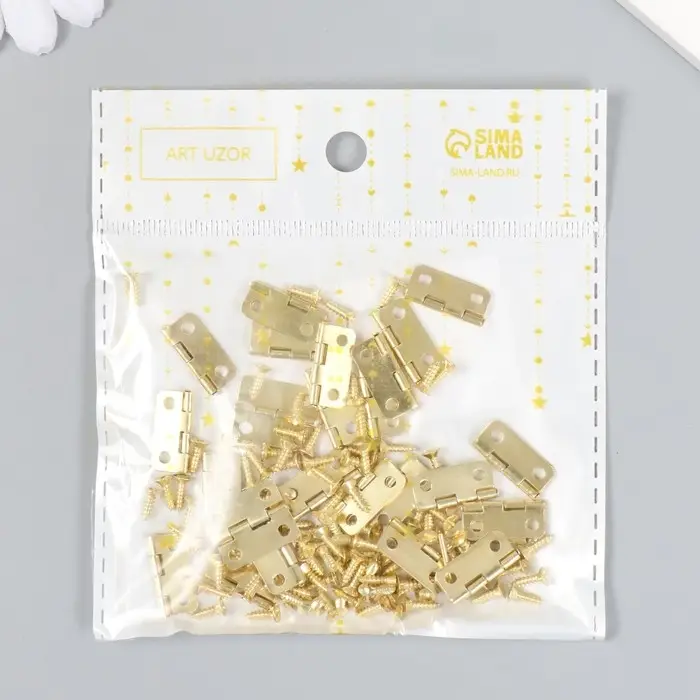 Петля для шкатулки, ключницы с закругленными углами золото и саморезы, набор 25 шт., металл, 1.6&times;1.3 см