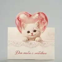 Открытка мини двойная формовая &laquo;С любовью!&raquo;, котик, 9.5&times;13 см