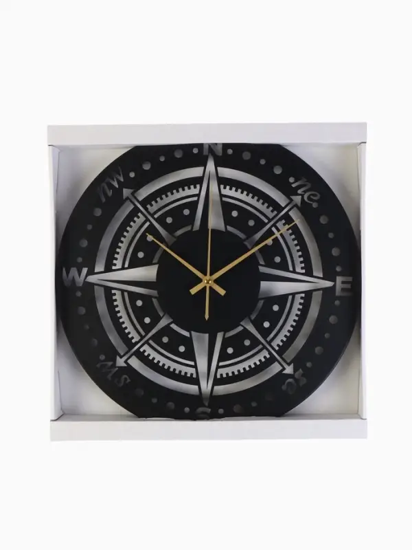 Часы настенные интерьерные &laquo;Компас&raquo;, бесшумные, плавный ход, d=40 см, металл, чёрные