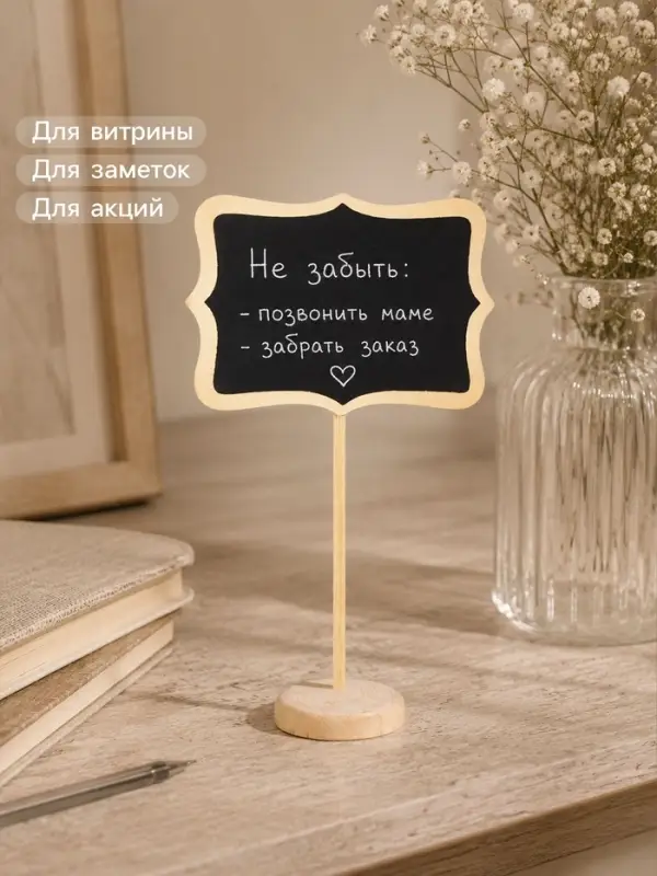 Ценник меловой на ножке &laquo;Вытянутые углы&raquo;, 8.4&times;6&times;18 см, чёрный, бежевый