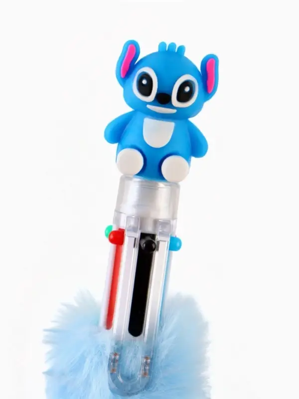 Ручка многоцветная 6 цветов пушистая Стич , синяя