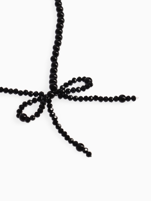 Бусы «Бантик» бусина №4,6, цвет чёрный в серебре, 40 см