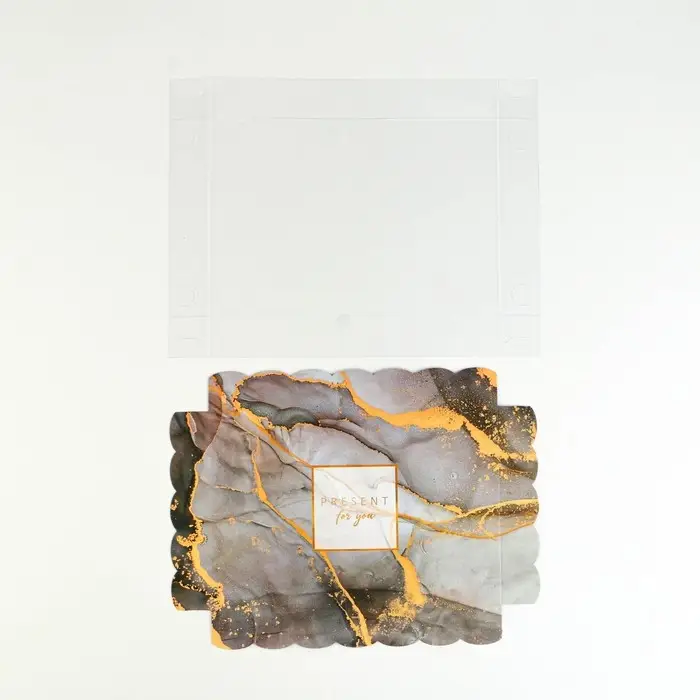 Коробка для печенья, кондитерская упаковка с пластиковой крышкой, «Мрамор», 22 х 15 х 3 см