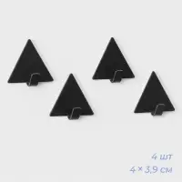Крючки самоклеящиеся Black Loft, 4 шт., металл, грань 4 см, 4&times;3.9&times;1.5 см, чёрные