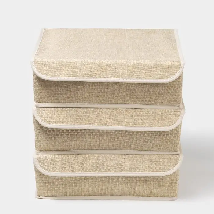Органайзеры для хранения белья &laquo;Пастель&raquo;, 3 шт., с крышкой, 31.5&times;25&times;10 см, бежевые