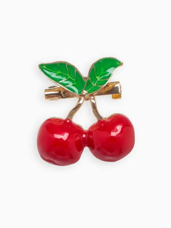 Брошь &laquo;Вишенки&raquo;, пара с листом, красно-зелёная в золоте