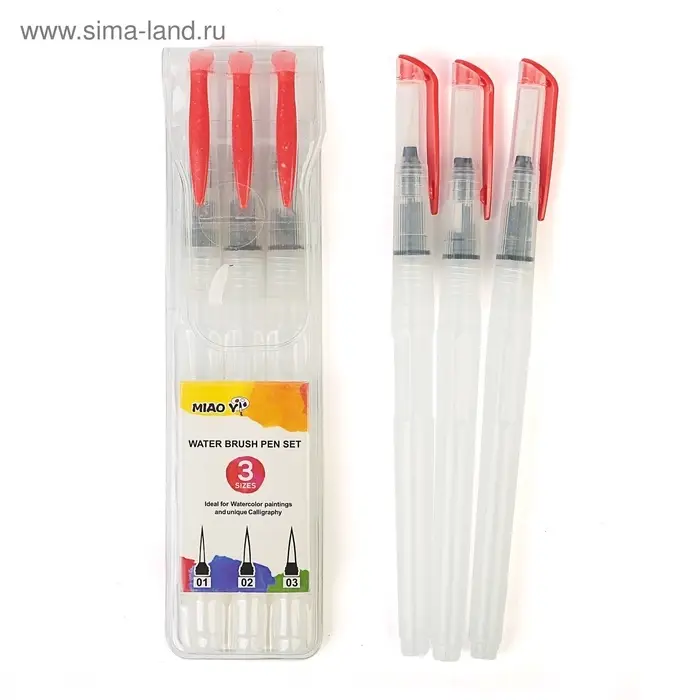 Набор кистей для каллиграфии, синтетика, 3 штуки: № 1, 2, 3, круглые, с резервуаром для воды, туши, чернил