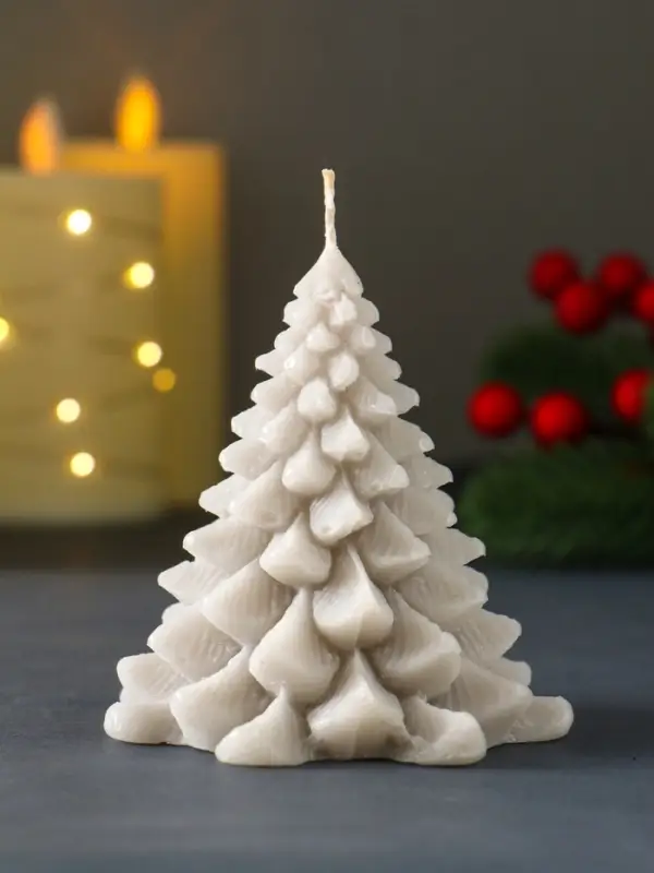 Свеча "Ель пушистая" 80х80х90 мм, серебро