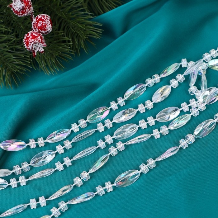 Бусы на ёлку 2,7 м d-9 мм Бусы на ёлку 2,7 м d-9 мм "Льдинка" овал два диска, прозрачный перламутр
