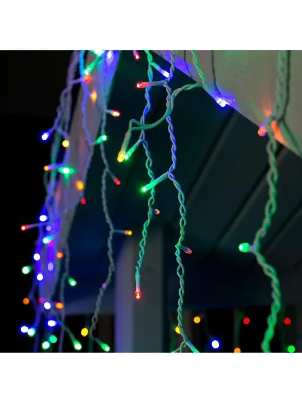 Гирлянда &laquo;Бахрома&raquo; 4&times;0.6 м, IP44, белая нить, 180 LED, свечение мульти, 8 режимов, 220 В