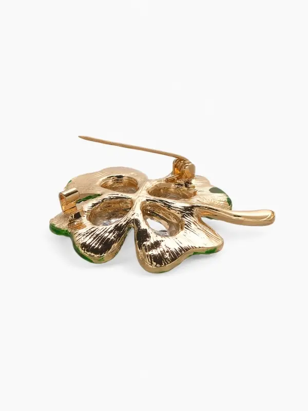 Брошь &laquo;Клевер&raquo;, на удачу, цвет изумрудный в золоте