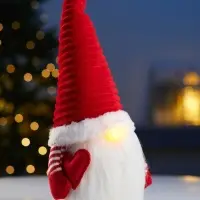 Светодиодная фигура &laquo;Гном романтик в красном&raquo; 40 см, текстиль, 1 LED, от батареек LR1130&times;3, свечение тёплое белое