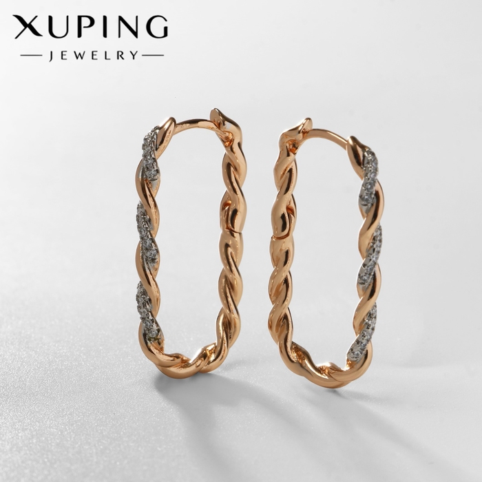 Серьги со стразами XUPING переплетение, косичка, цвет белый в розовом золоте Серьги со стразами XUPING переплетение, косичка, цвет белый в розовом золоте
