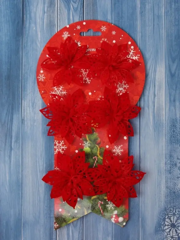 Ёлочные игрушки 6 шт. &laquo;Зимнее волшебство. Резной цветок&raquo; пластик, 7 см, красный