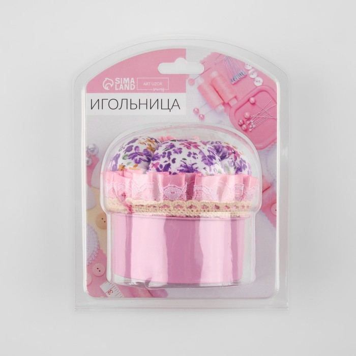 Игольница со шкатулкой для хранения мелочей, 8 × 7,8 × 7,8 см, цвет розовый Игольница со шкатулкой для хранения мелочей, 8 × 7,8 × 7,8 см, цвет розовый