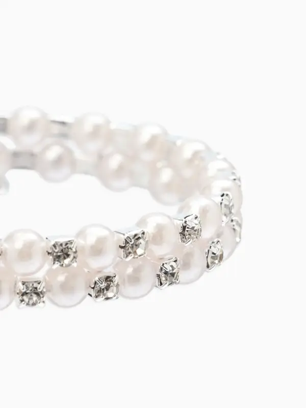 Браслет-пружинка &laquo;Жемчуг. Жемчужный ряд&raquo;, d=6.5 см, стразы, белый в серебре