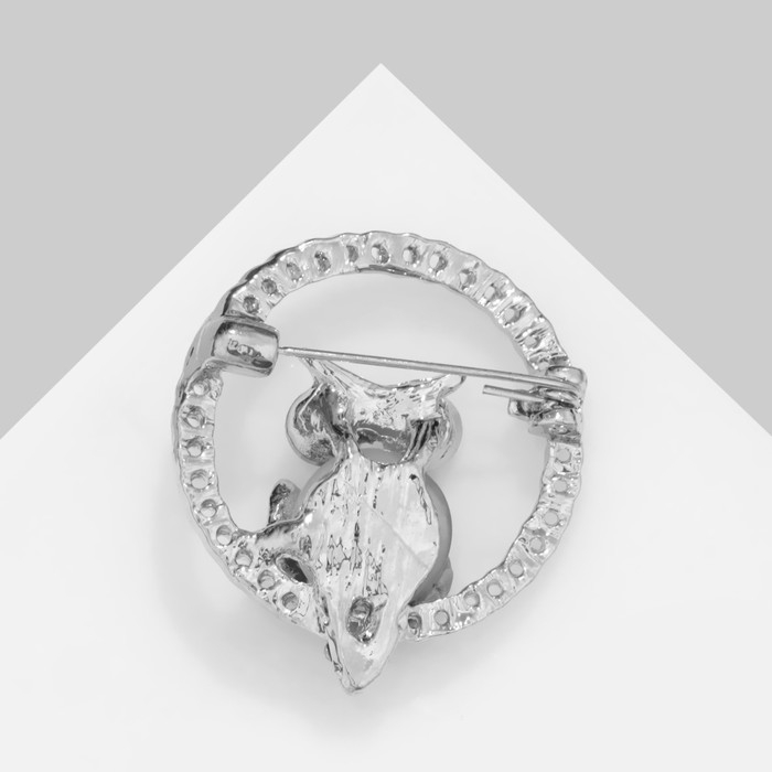 Брошь &laquo;Кошачий глаз&raquo; сова, цвет бело-голубой в серебре