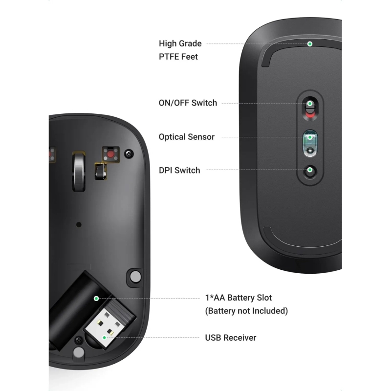 Мышь компьютерная Ugreen MU001 (90372) серо-черный WLS